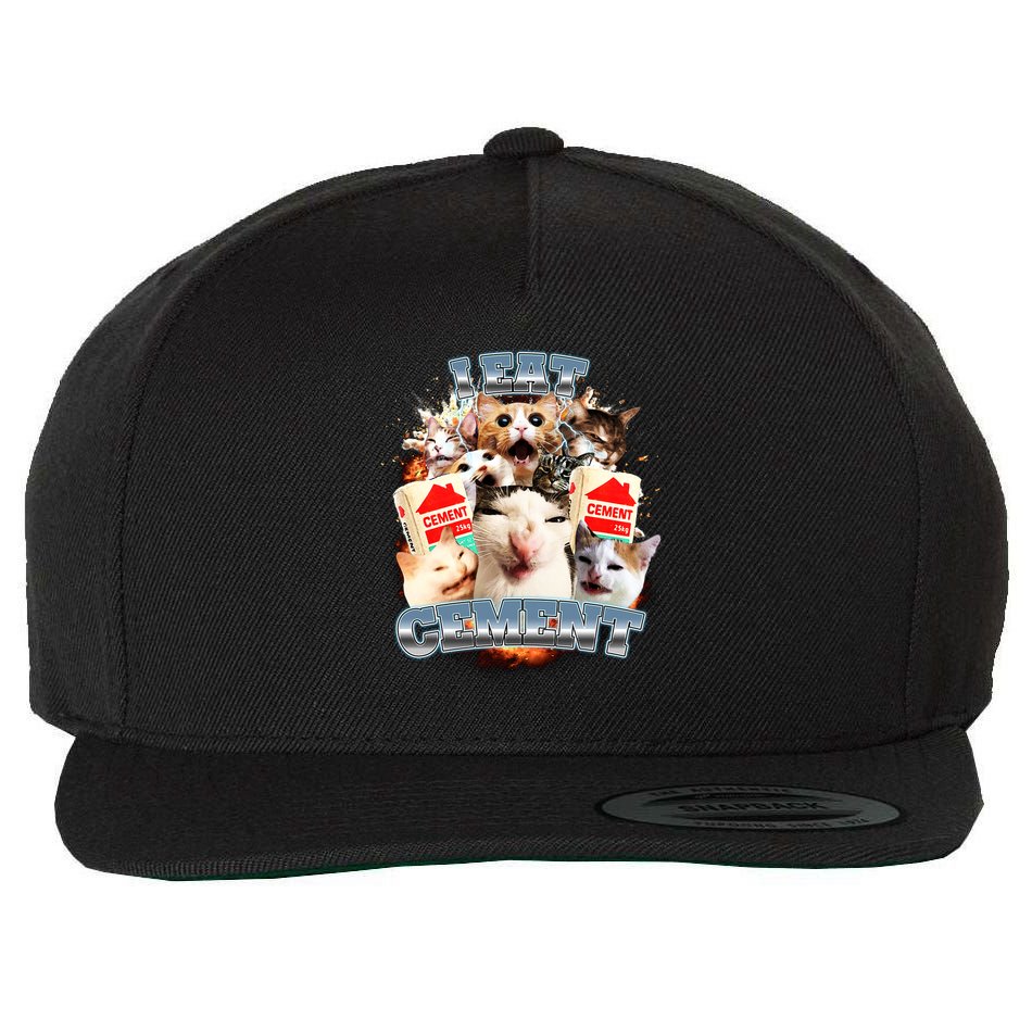 Funny I Eat Cement Cat Meme Wool Snapback Cap