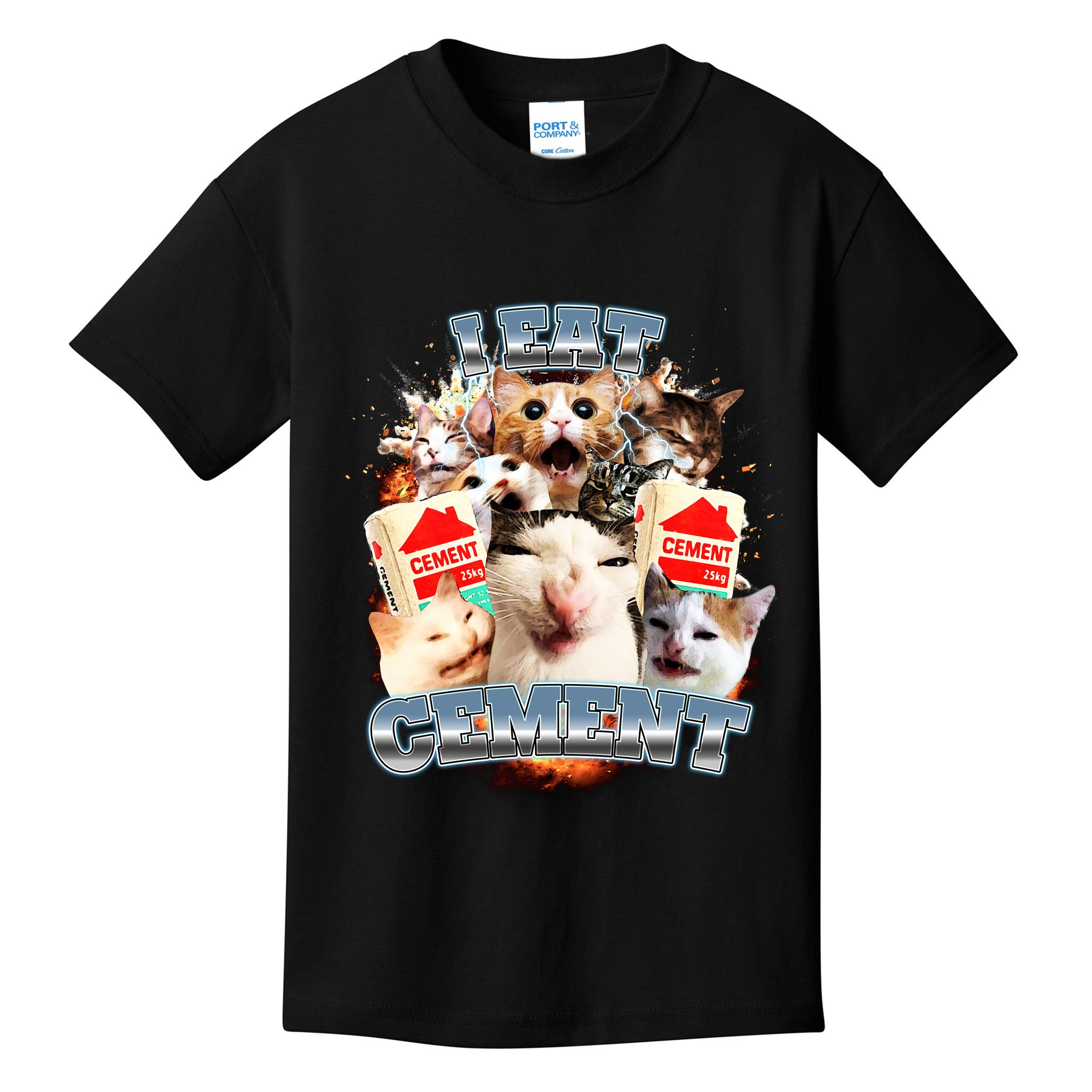 Funny I Eat Cement Cat Meme Kids T-Shirt