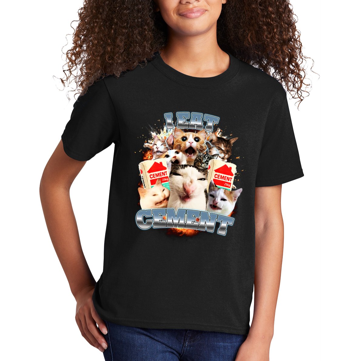 Funny I Eat Cement Cat Meme Kids T-Shirt