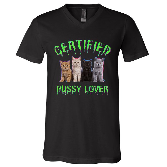 Funny Inappropriate Embarrassing Adult Humor Cat Lover V-Neck T-Shirt