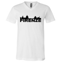 Firenze Italy Europe City Skyline Silhouette Outline Sketch V-Neck T-Shirt