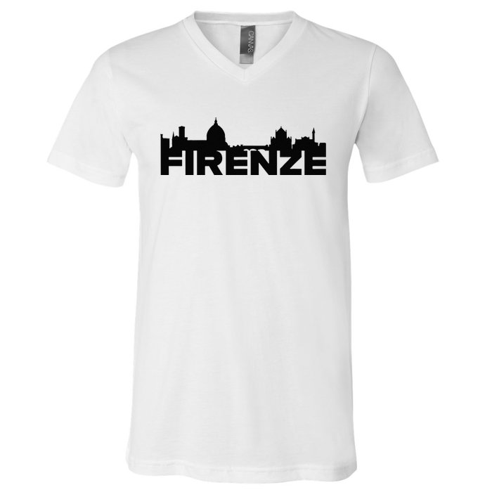 Firenze Italy Europe City Skyline Silhouette Outline Sketch V-Neck T-Shirt