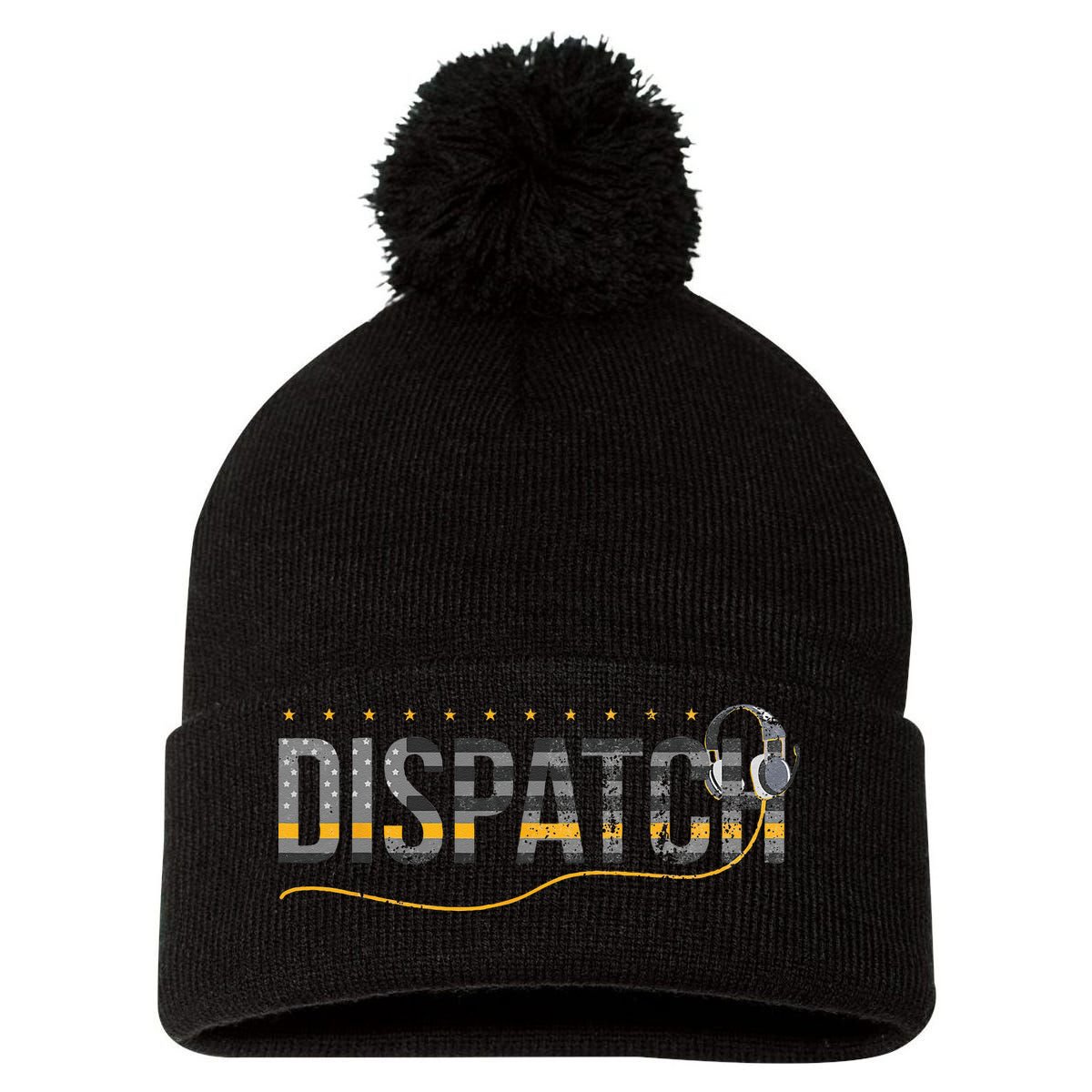 Fire I EMS I Police Or Thin Yellow Line For 911 Dispatcher Pom Pom 12in Knit Beanie