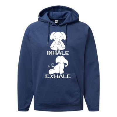 Funny Inhale Exhale Yoga Elephant Lover Save Elephant Gift Performance Fleece Hoodie