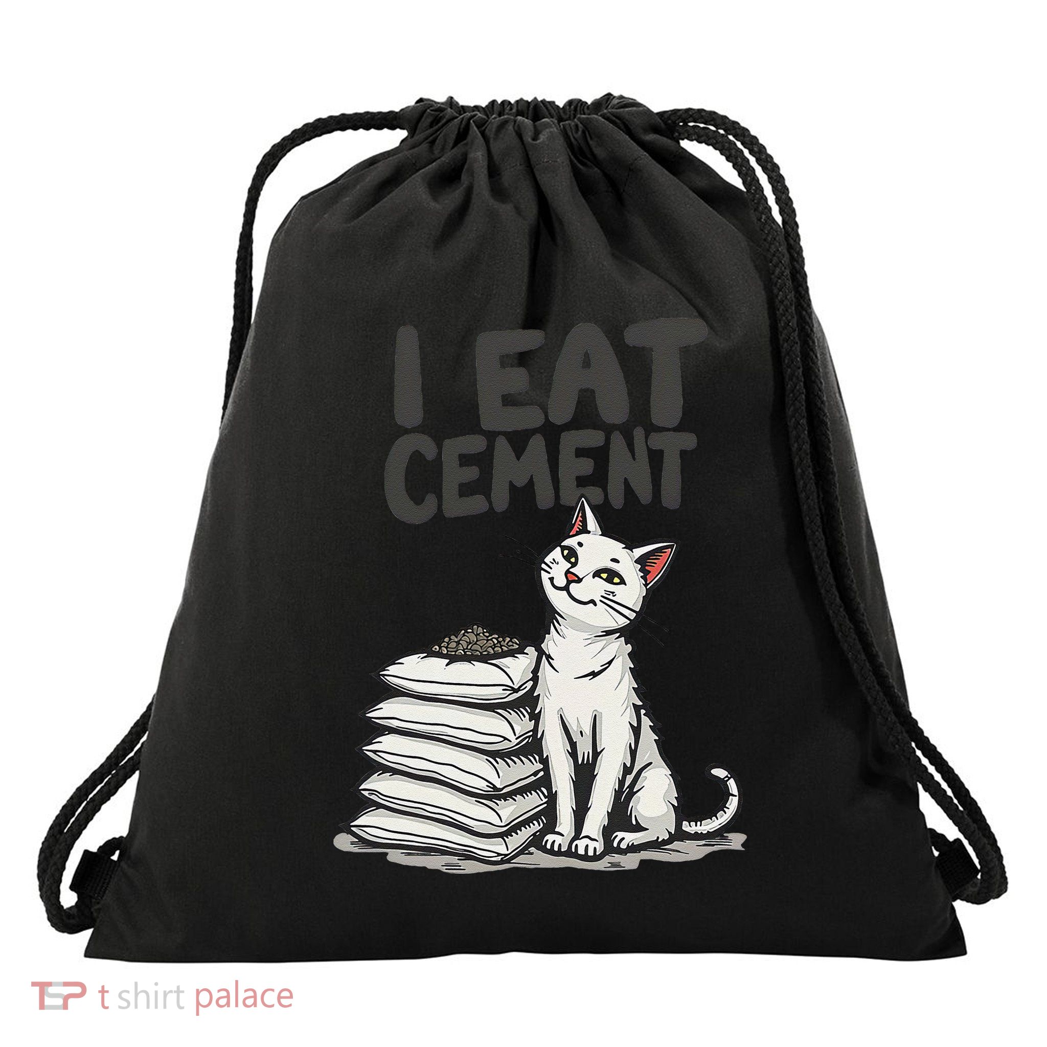 Funny I Eat Cement Meme Cat Drawstring Bag
