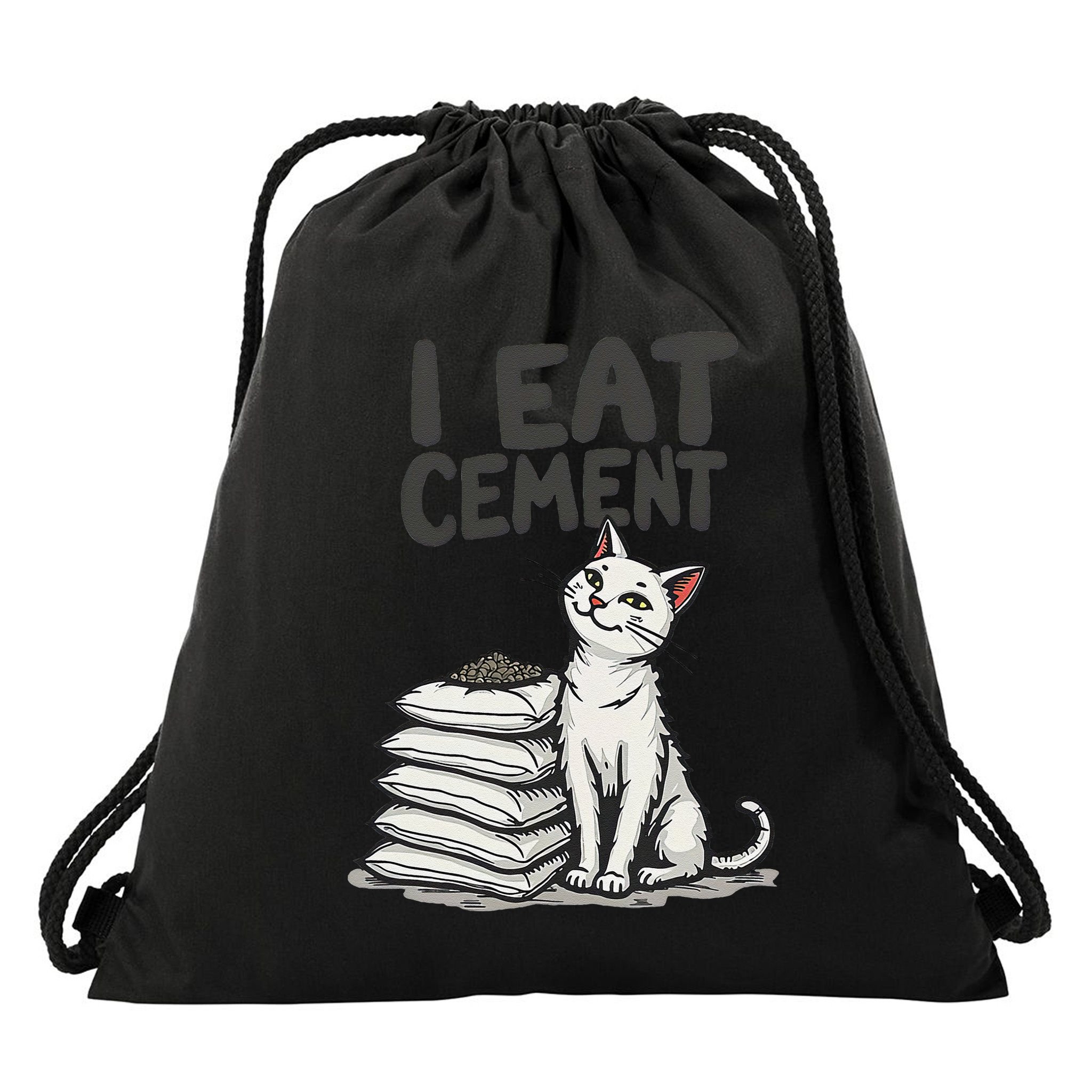 Funny I Eat Cement Meme Cat Drawstring Bag