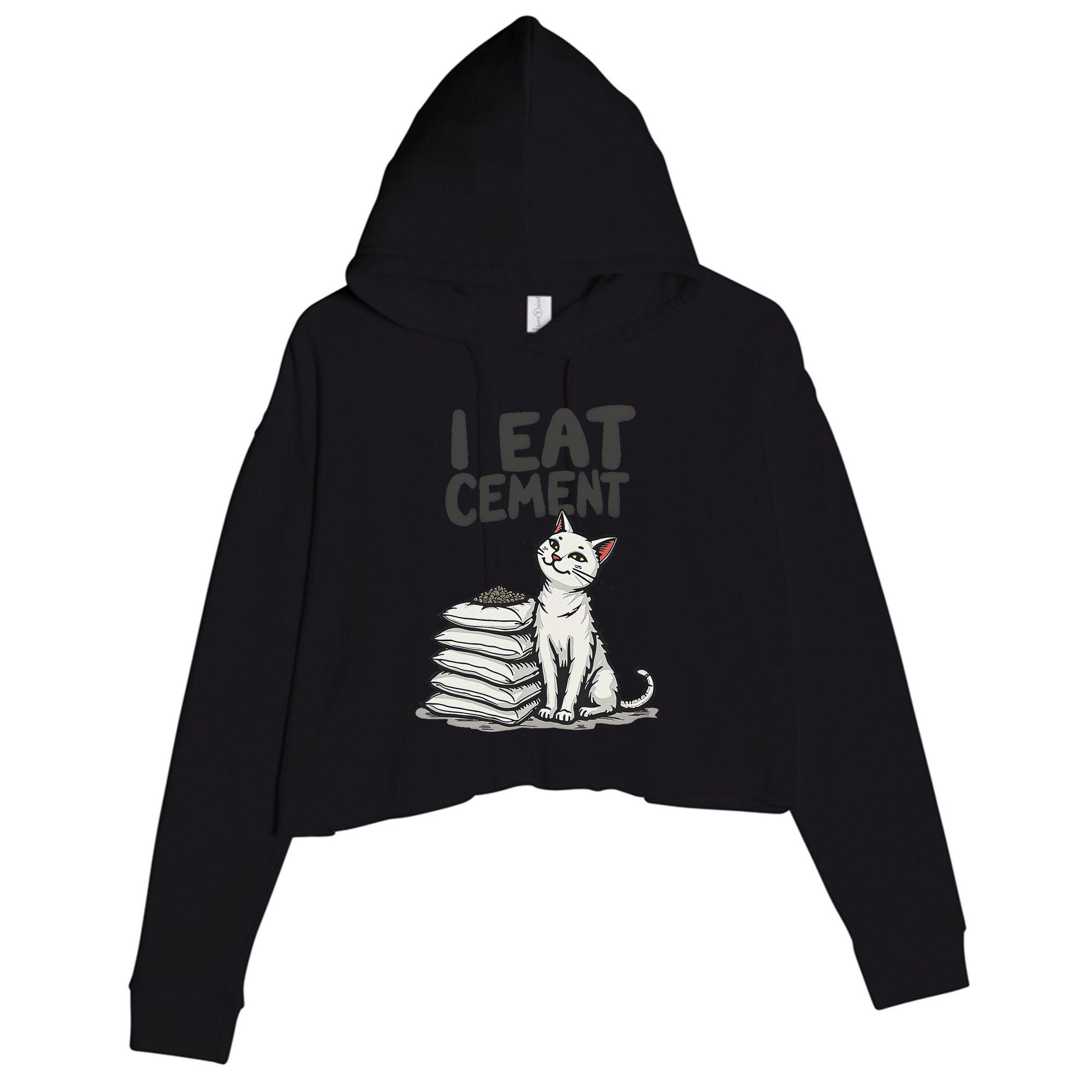 Funny I Eat Cement Meme Cat Crop Fleece Hoodie