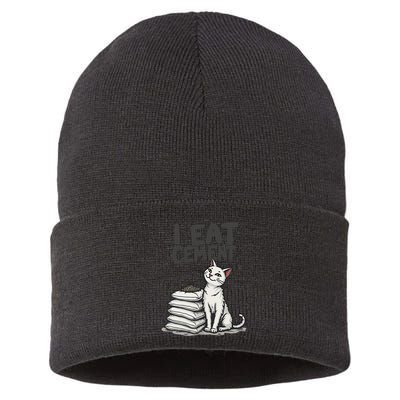 Funny I Eat Cement Meme Cat Sustainable Knit Beanie