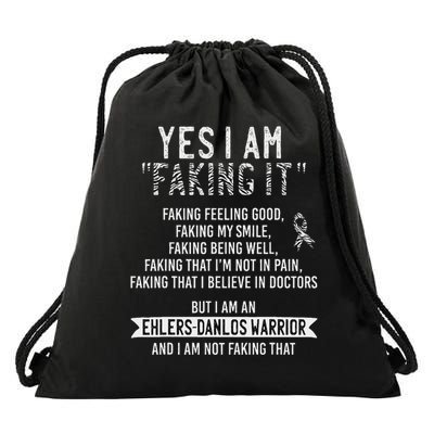 Faking It Ehlers Danlos Syndrome Eds Awareness Zebra Ribbon Drawstring Bag