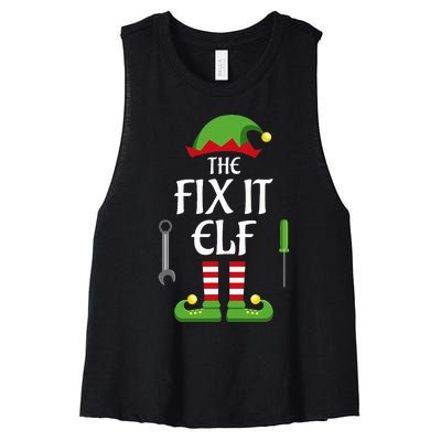 Fix It Elf Family Matching Group Christmas Women's Racerback Cropped Tank