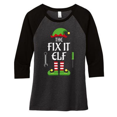 Fix It Elf Family Matching Group Christmas Women's Tri-Blend 3/4-Sleeve Raglan Shirt