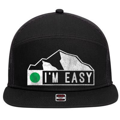 Funny I'm Easy Ski Snowboard Green Marker Mountain Sign 7 Panel Mesh Trucker Snapback Hat