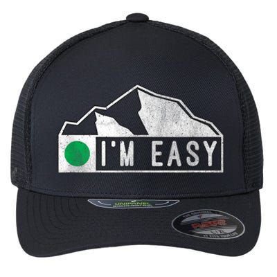 Funny I'm Easy Ski Snowboard Green Marker Mountain Sign Flexfit Unipanel Trucker Cap