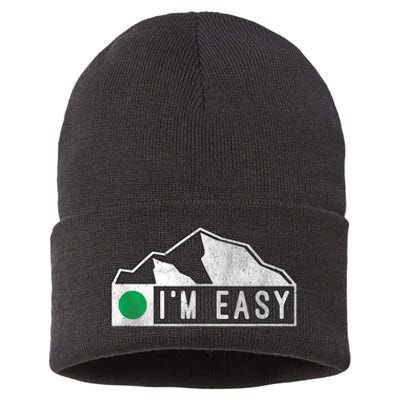 Funny I'm Easy Ski Snowboard Green Marker Mountain Sign Sustainable Knit Beanie