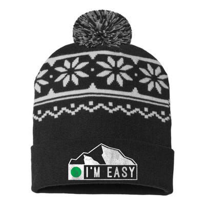 Funny I'm Easy Ski Snowboard Green Marker Mountain Sign USA-Made Snowflake Beanie