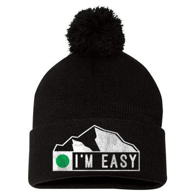 Funny I'm Easy Ski Snowboard Green Marker Mountain Sign Pom Pom 12in Knit Beanie