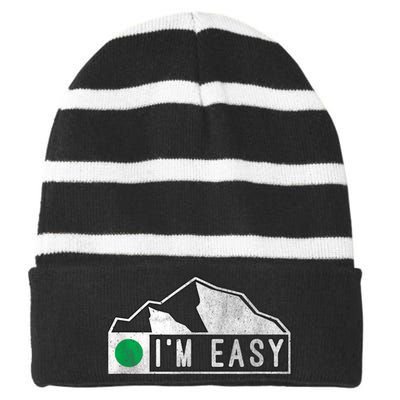 Funny I'm Easy Ski Snowboard Green Marker Mountain Sign Striped Beanie with Solid Band