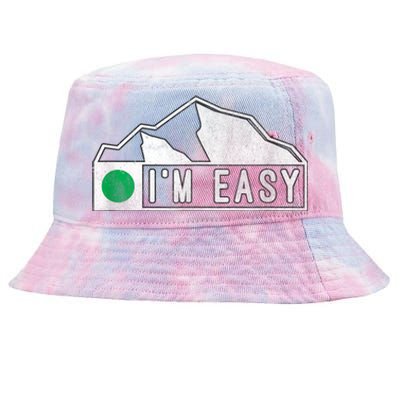 Funny I'm Easy Ski Snowboard Green Marker Mountain Sign Tie-Dyed Bucket Hat