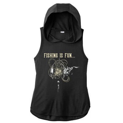 Fishing Is Fun BirdS Nest Ladies PosiCharge Tri-Blend Wicking Draft Hoodie Tank