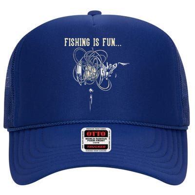 Fishing Is Fun BirdS Nest High Crown Mesh Back Trucker Hat