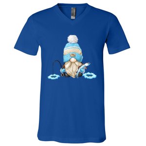 Funny Ice Fishing Tee With Family Christmas Gnome Gift V-Neck T-Shirt