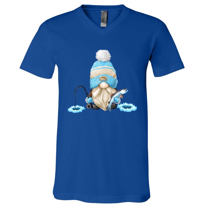 Funny Ice Fishing Tee With Family Christmas Gnome Gift V-Neck T-Shirt