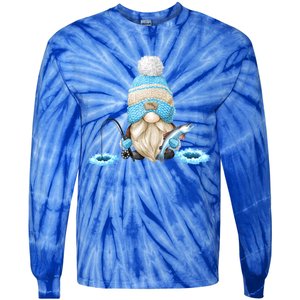 Funny Ice Fishing Tee With Family Christmas Gnome Gift Tie-Dye Long Sleeve Shirt