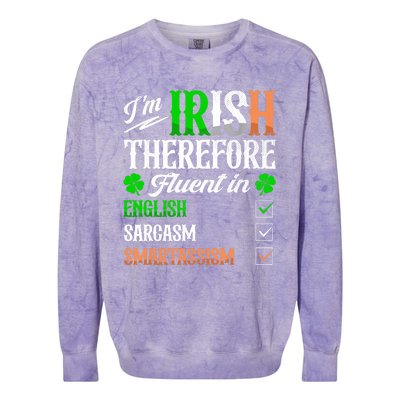 Funny Irish Fluent In Smart St Patricks Day Ireland Fan Colorblast Crewneck Sweatshirt