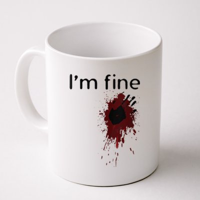 Funny Im Fine Blood Splatter And Bloody Hand Print Halloween Fun Coffee Mug