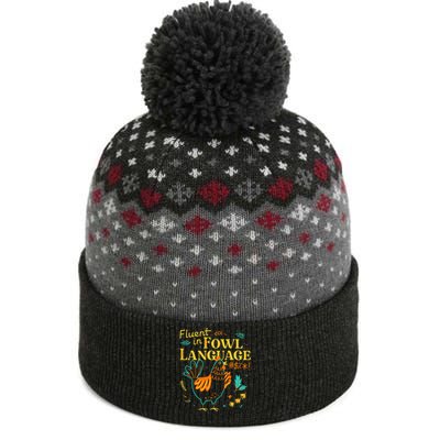 Fluent In Fowl Language Funny Novelty Chicken Pet Lover The Baniff Cuffed Pom Beanie