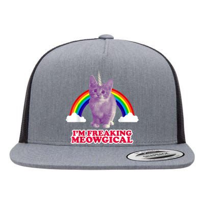 Funny IM Freaking Meowgical Cat Rainbow Unicorn Flat Bill Trucker Hat