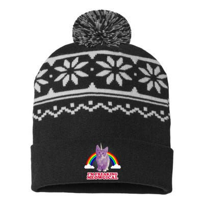 Funny IM Freaking Meowgical Cat Rainbow Unicorn USA-Made Snowflake Beanie