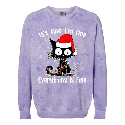 Funny Its Fine Im Fine Everything Fine Cat Christmas  Colorblast Crewneck Sweatshirt