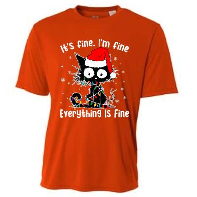 Funny Its Fine Im Fine Everything Fine Cat Christmas  Cooling Performance Crew T-Shirt