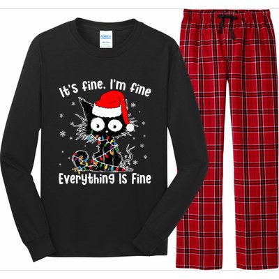 Funny Its Fine Im Fine Everything Fine Cat Christmas  Long Sleeve Pajama Set