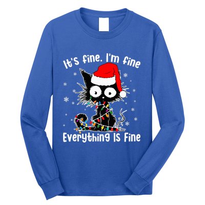 Funny Its Fine Im Fine Everything Fine Cat Christmas  Long Sleeve Shirt