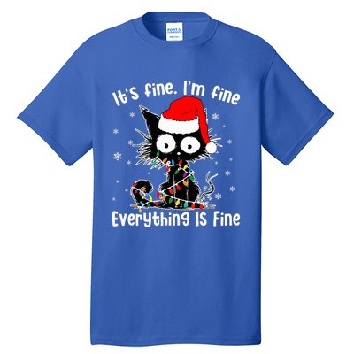 Funny Its Fine Im Fine Everything Fine Cat Christmas  Tall T-Shirt