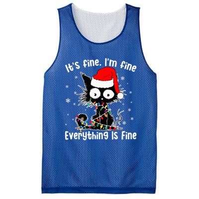 Funny Its Fine Im Fine Everything Fine Cat Christmas  Mesh Reversible Basketball Jersey Tank