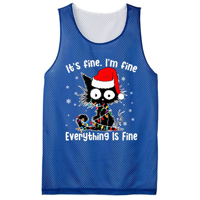 Funny Its Fine Im Fine Everything Fine Cat Christmas  Mesh Reversible Basketball Jersey Tank