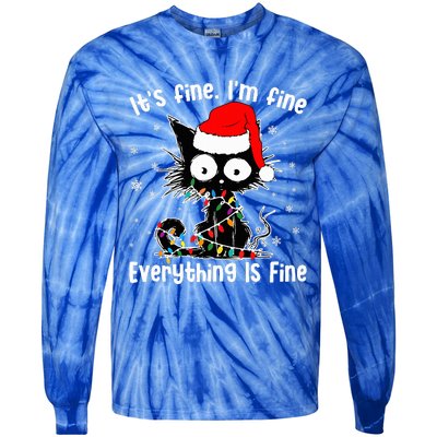 Funny Its Fine Im Fine Everything Fine Cat Christmas  Tie-Dye Long Sleeve Shirt