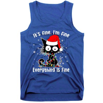 Funny Its Fine Im Fine Everything Fine Cat Christmas  Tank Top