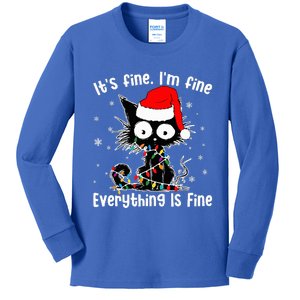 Funny Its Fine Im Fine Everything Fine Cat Christmas  Kids Long Sleeve Shirt