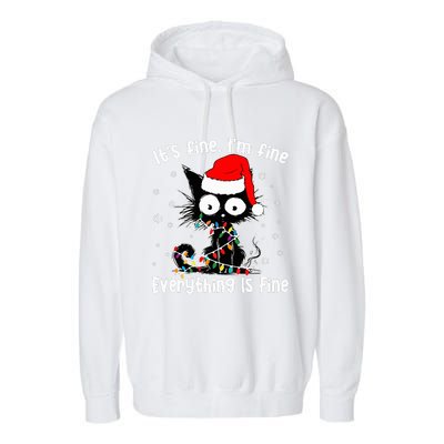 Funny Its Fine Im Fine Everything Fine Cat Christmas  Garment-Dyed Fleece Hoodie