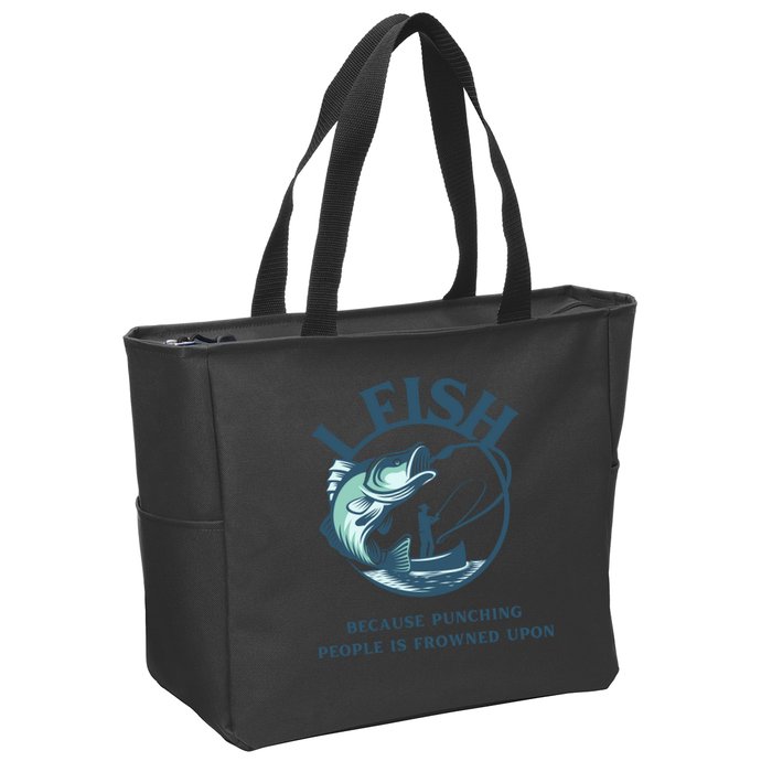 Funny I FISH BECAUSE PUNCHING PEOPLE IS FROWNED UPON Zip Tote Bag