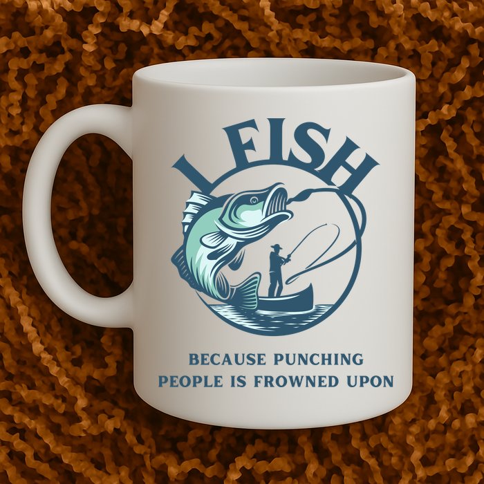Funny I FISH BECAUSE PUNCHING PEOPLE IS FROWNED UPON Mug