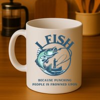 Funny I FISH BECAUSE PUNCHING PEOPLE IS FROWNED UPON Mug