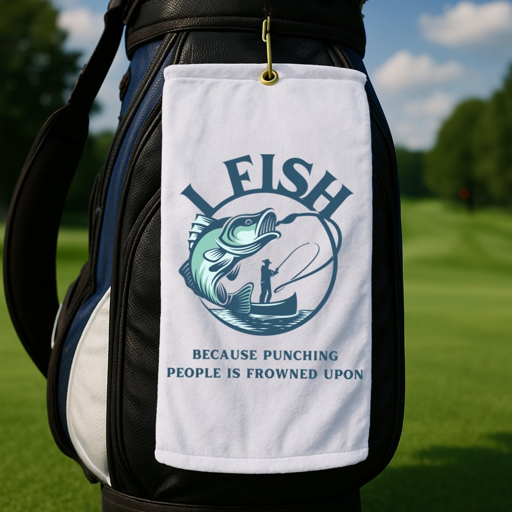 Funny I FISH BECAUSE PUNCHING PEOPLE IS FROWNED UPON Golf Towel