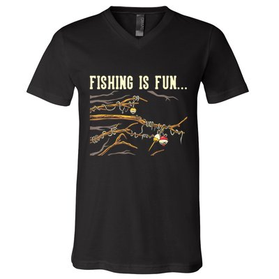 Fishing Is Fun... Bobbers Stuck In Tree V-Neck T-Shirt