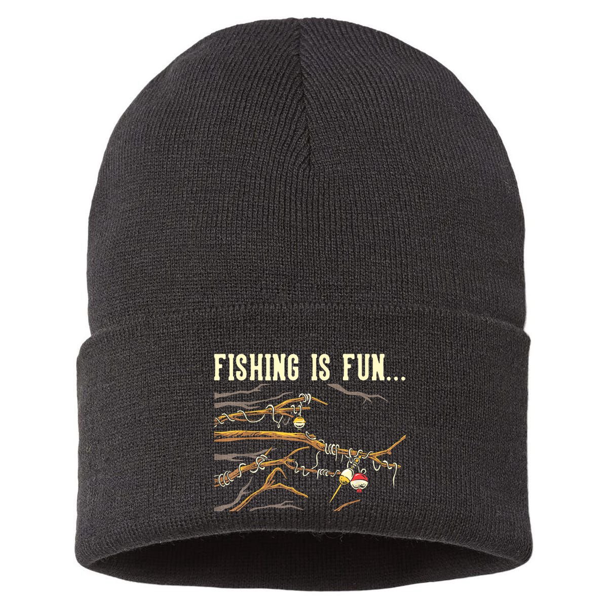 Fishing Is Fun... Bobbers Stuck In Tree Sustainable Knit Beanie