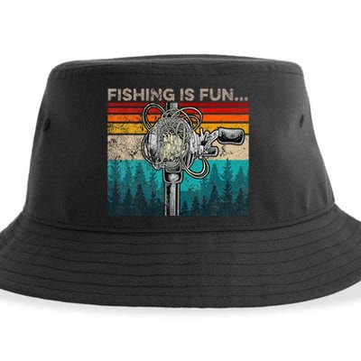 Fishing Is Fun Humor Outdoor Fishing Bass Pun Fishermen Sustainable Bucket Hat